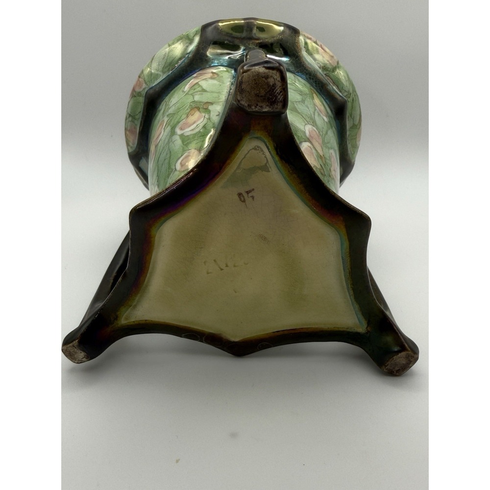 Antique Bohemian Art Nouveau Iridescent Tripod Ceramic Vase Dressler? 1890-1910 - Picture 12 of 15